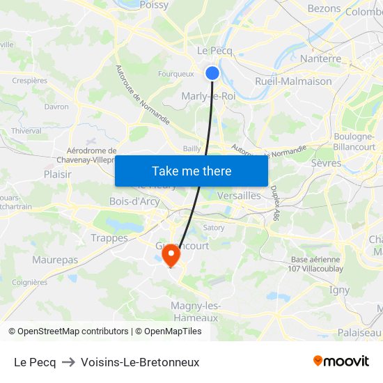 Le Pecq to Voisins-Le-Bretonneux map
