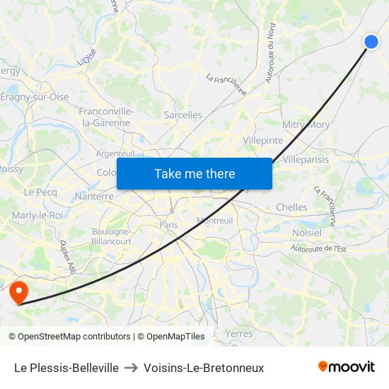 Le Plessis-Belleville to Voisins-Le-Bretonneux map