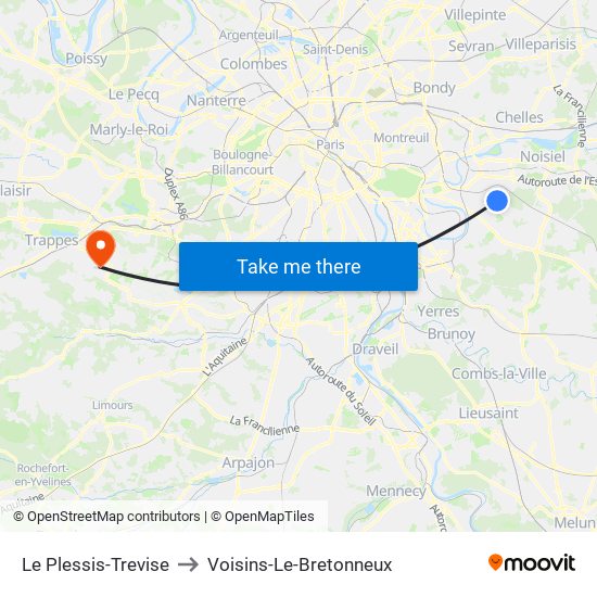 Le Plessis-Trevise to Voisins-Le-Bretonneux map