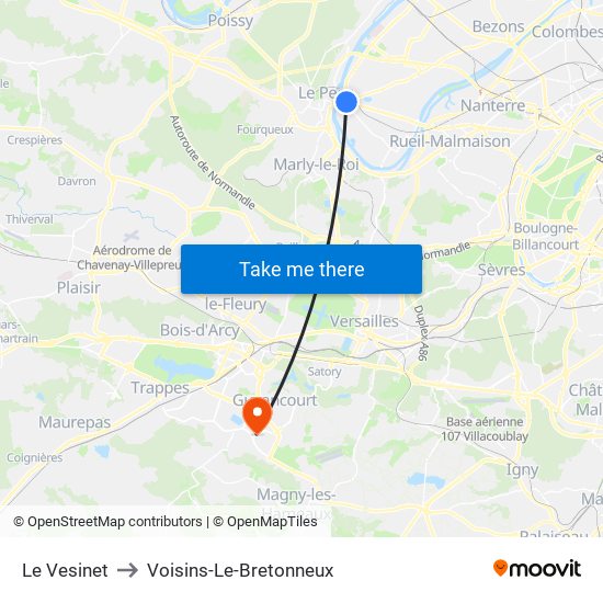 Le Vesinet to Voisins-Le-Bretonneux map
