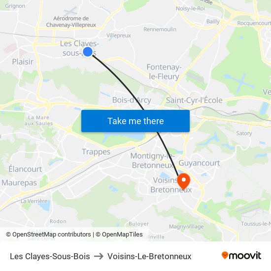 Les Clayes-Sous-Bois to Voisins-Le-Bretonneux map