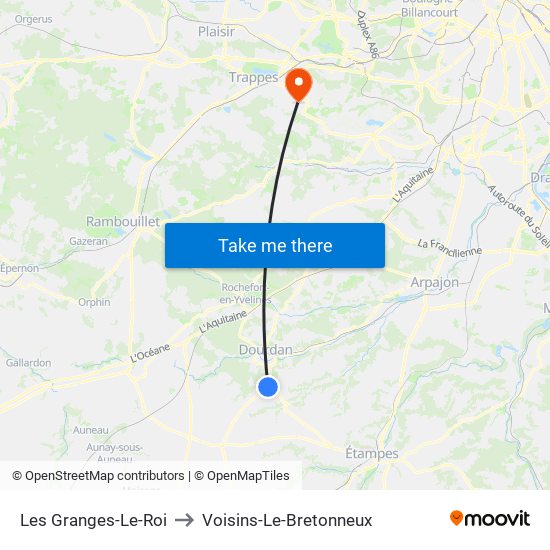 Les Granges-Le-Roi to Voisins-Le-Bretonneux map