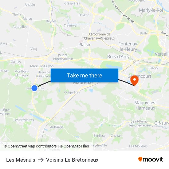 Les Mesnuls to Voisins-Le-Bretonneux map