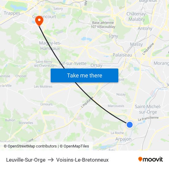 Leuville-Sur-Orge to Voisins-Le-Bretonneux map