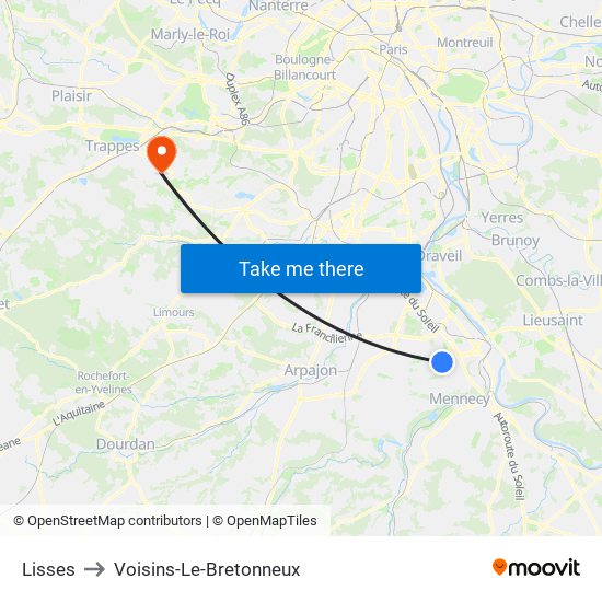 Lisses to Voisins-Le-Bretonneux map