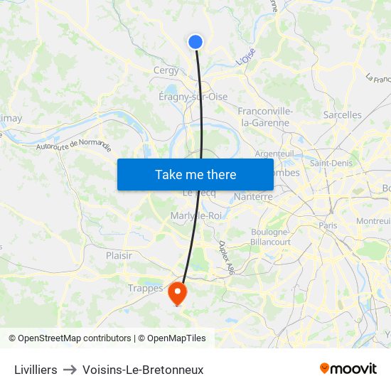 Livilliers to Voisins-Le-Bretonneux map