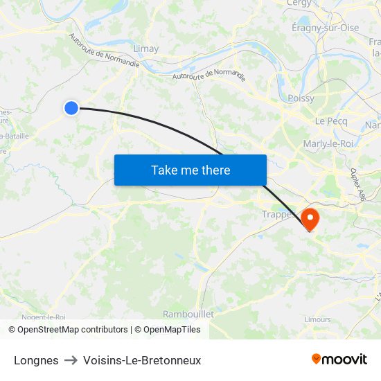Longnes to Voisins-Le-Bretonneux map