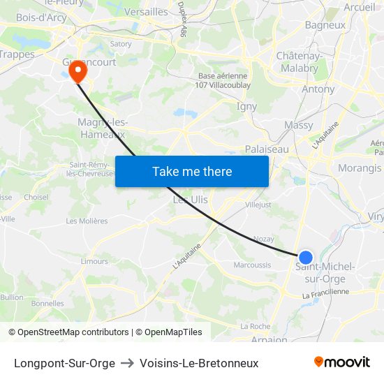 Longpont-Sur-Orge to Voisins-Le-Bretonneux map