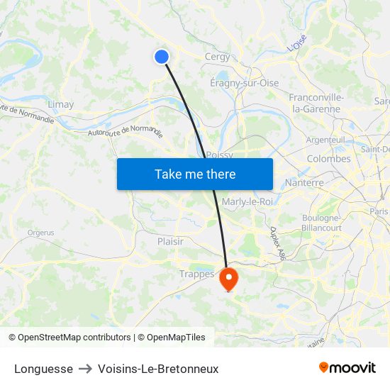 Longuesse to Voisins-Le-Bretonneux map