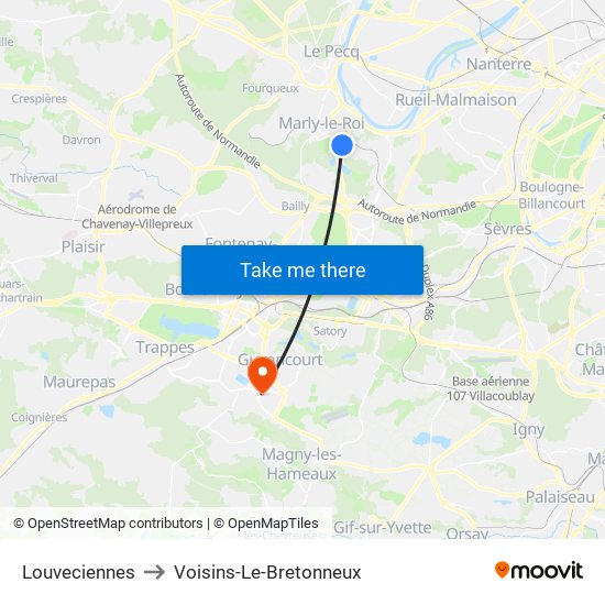 Louveciennes to Voisins-Le-Bretonneux map