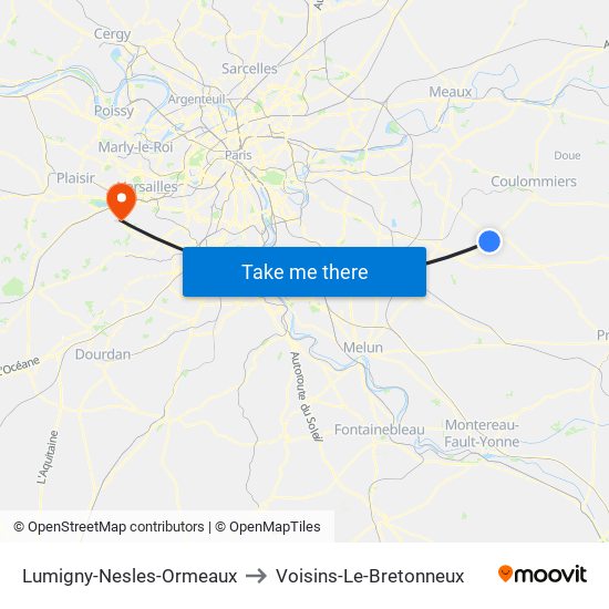 Lumigny-Nesles-Ormeaux to Voisins-Le-Bretonneux map