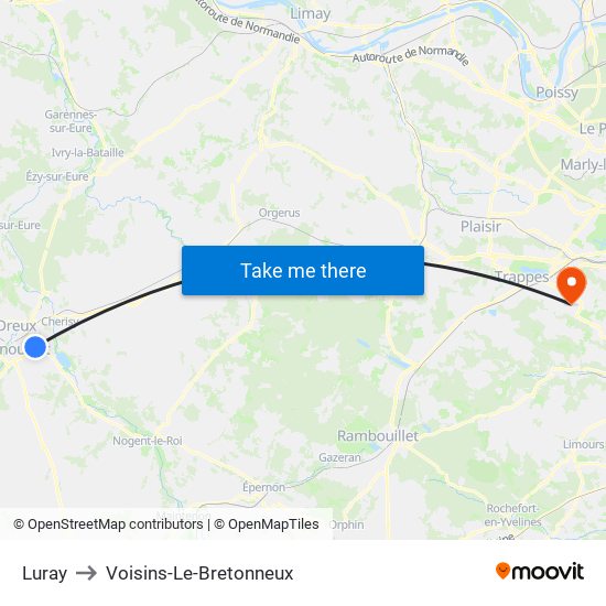 Luray to Voisins-Le-Bretonneux map