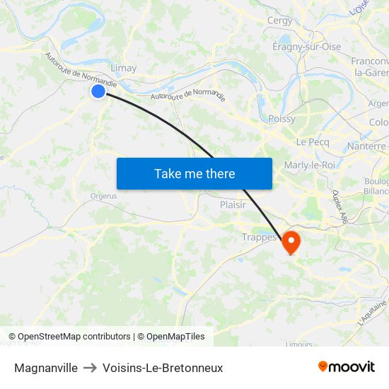 Magnanville to Voisins-Le-Bretonneux map