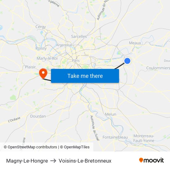 Magny-Le-Hongre to Voisins-Le-Bretonneux map