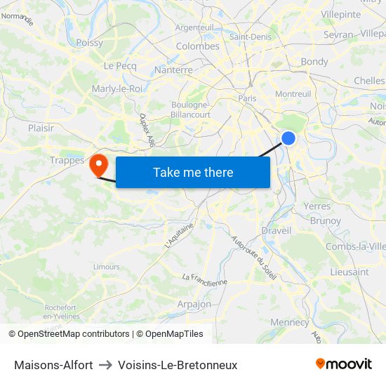 Maisons-Alfort to Voisins-Le-Bretonneux map