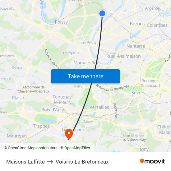 Maisons-Laffitte to Voisins-Le-Bretonneux map