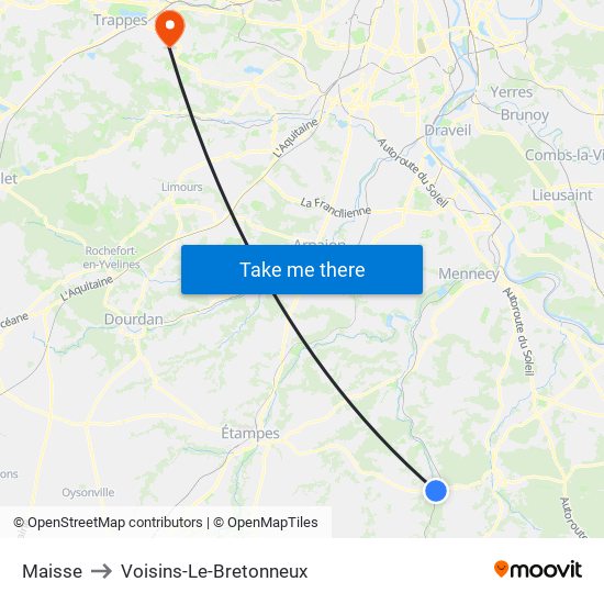 Maisse to Voisins-Le-Bretonneux map