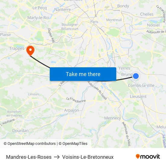 Mandres-Les-Roses to Voisins-Le-Bretonneux map