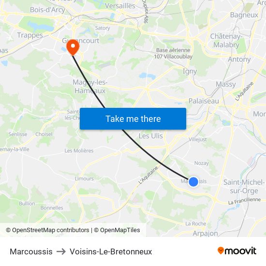 Marcoussis to Voisins-Le-Bretonneux map