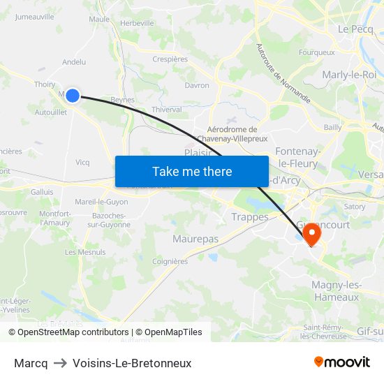 Marcq to Voisins-Le-Bretonneux map
