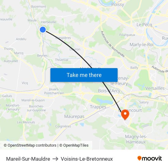 Mareil-Sur-Mauldre to Voisins-Le-Bretonneux map