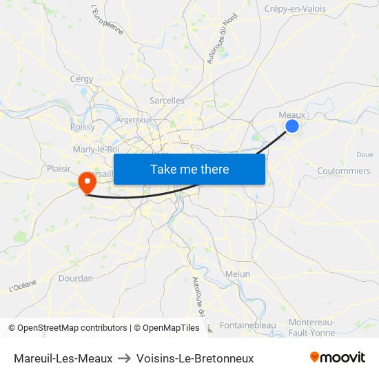 Mareuil-Les-Meaux to Voisins-Le-Bretonneux map