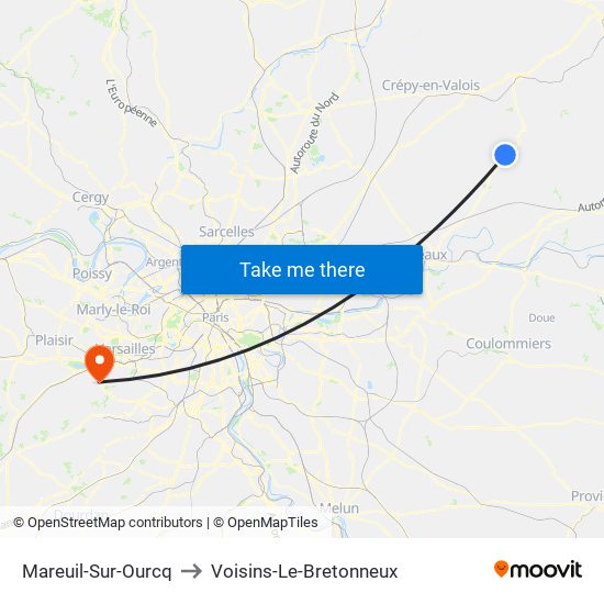 Mareuil-Sur-Ourcq to Voisins-Le-Bretonneux map