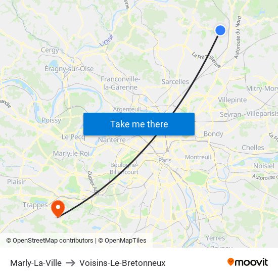Marly-La-Ville to Voisins-Le-Bretonneux map
