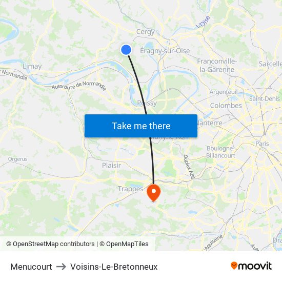Menucourt to Voisins-Le-Bretonneux map