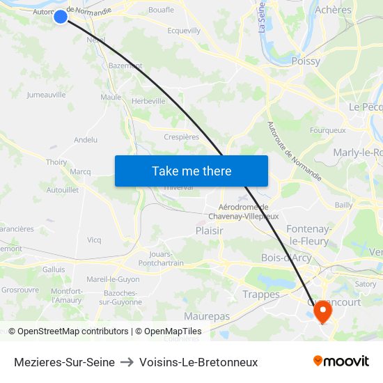 Mezieres-Sur-Seine to Voisins-Le-Bretonneux map