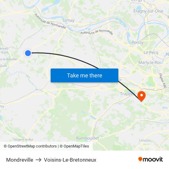 Mondreville to Voisins-Le-Bretonneux map