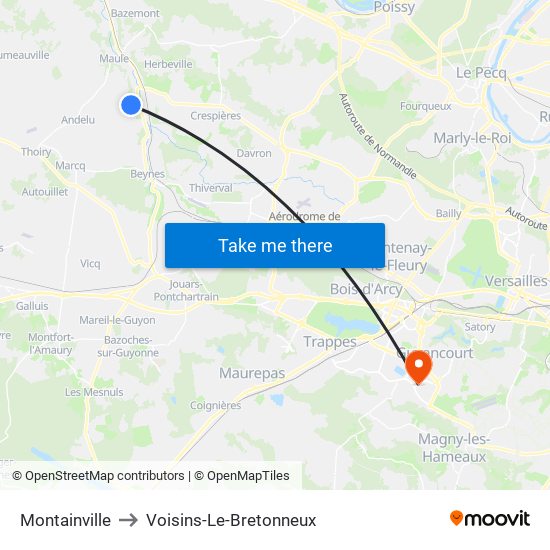 Montainville to Voisins-Le-Bretonneux map