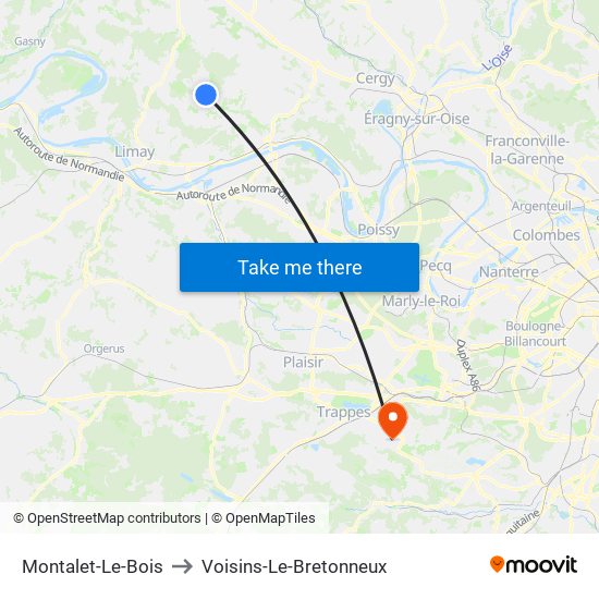 Montalet-Le-Bois to Voisins-Le-Bretonneux map