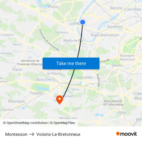 Montesson to Voisins-Le-Bretonneux map