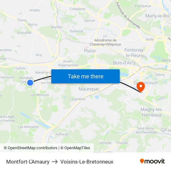 Montfort-L'Amaury to Voisins-Le-Bretonneux map