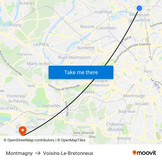 Montmagny to Voisins-Le-Bretonneux map