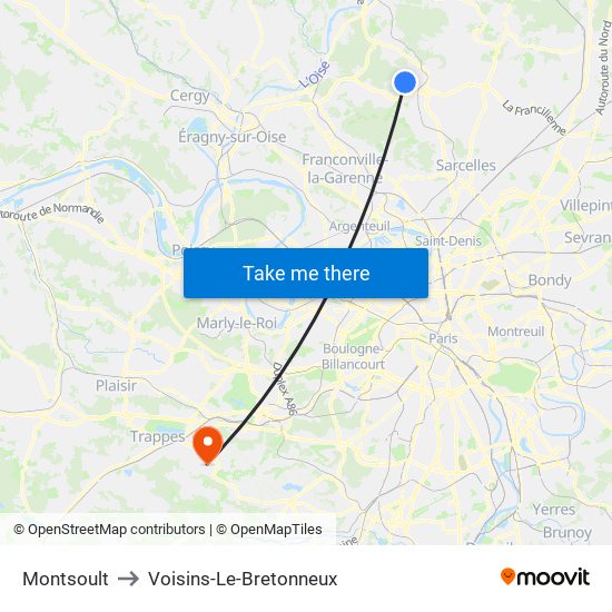 Montsoult to Voisins-Le-Bretonneux map
