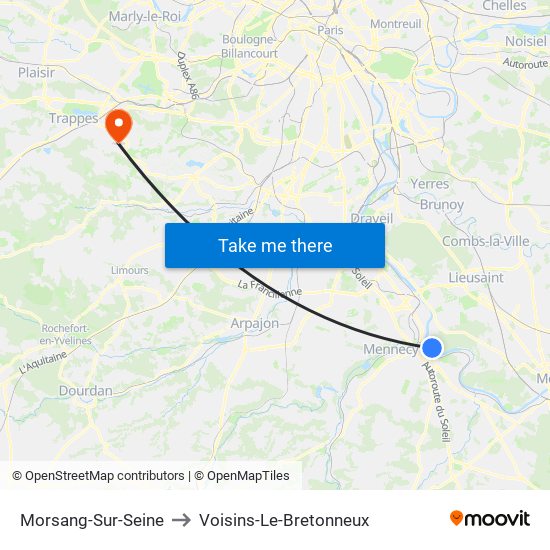 Morsang-Sur-Seine to Voisins-Le-Bretonneux map