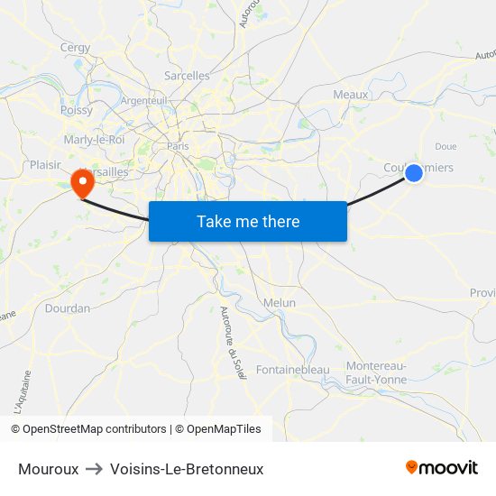 Mouroux to Voisins-Le-Bretonneux map