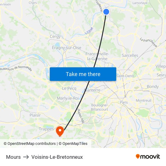 Mours to Voisins-Le-Bretonneux map
