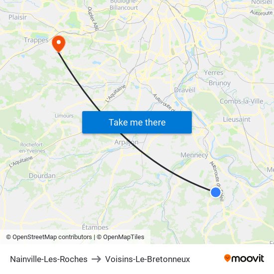 Nainville-Les-Roches to Voisins-Le-Bretonneux map