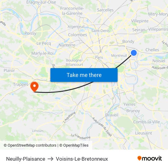 Neuilly-Plaisance to Voisins-Le-Bretonneux map