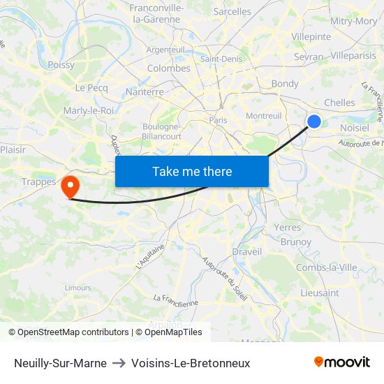 Neuilly-Sur-Marne to Voisins-Le-Bretonneux map