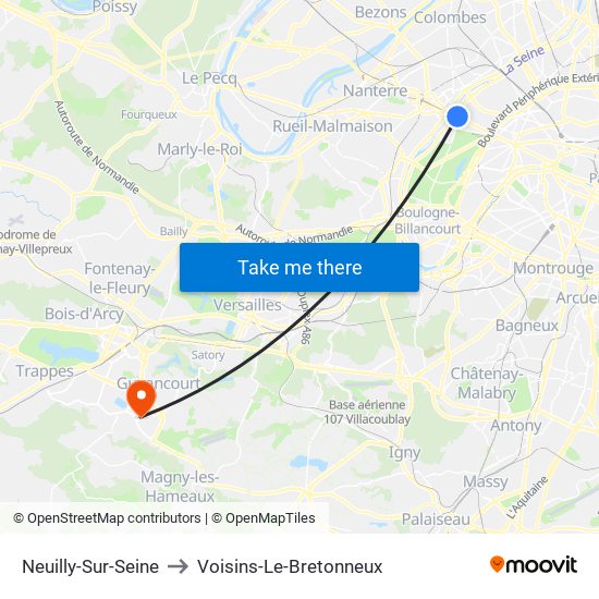 Neuilly-Sur-Seine to Voisins-Le-Bretonneux map