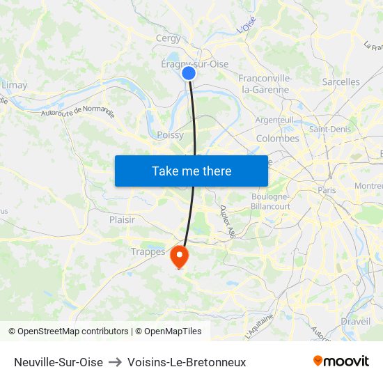 Neuville-Sur-Oise to Voisins-Le-Bretonneux map