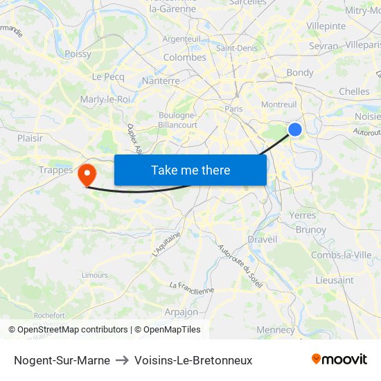 Nogent-Sur-Marne to Voisins-Le-Bretonneux map