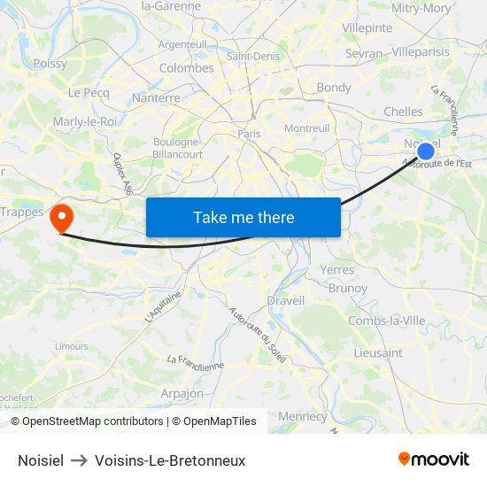 Noisiel to Voisins-Le-Bretonneux map