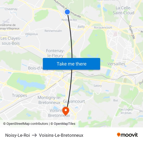 Noisy-Le-Roi to Voisins-Le-Bretonneux map