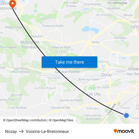 Nozay to Voisins-Le-Bretonneux map