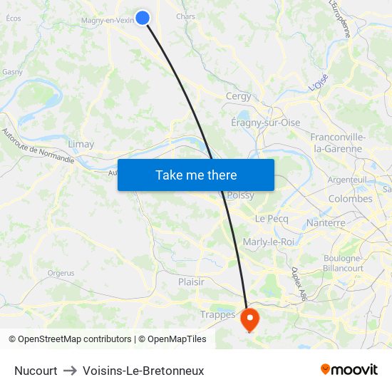 Nucourt to Voisins-Le-Bretonneux map